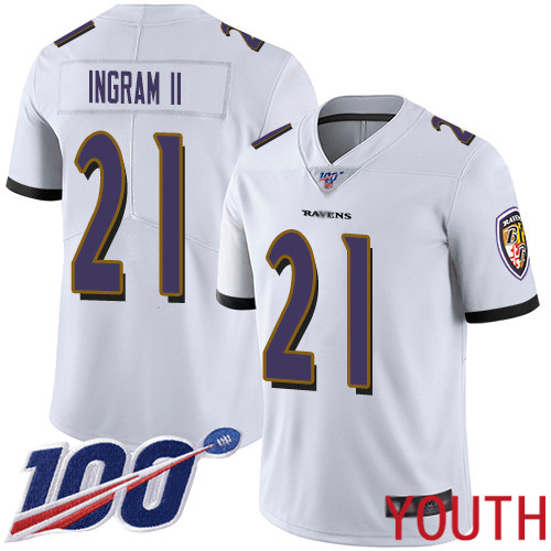 Baltimore Ravens Limited White Youth Mark Ingram II Road Jersey NFL Football 21 100th Season Vapor Untouchable